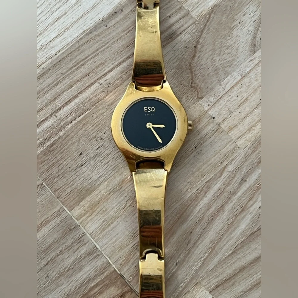 ESQ by Movado Ladies Watch Black Dial Gold Tone Bracelet and Hands